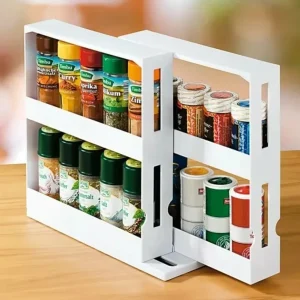 Pull-Out 2 Tier Rotating Spice Rack Storage Organiser
