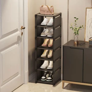 Black 7 Tier Adjustable Shoe Storage Rack – Space Saving Vertical Shoe Organiser for Hallway, Bedroom & Wardrobe
