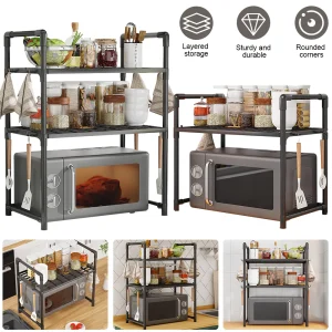 Over Microwave Kitchen Storage Rack with Hooks