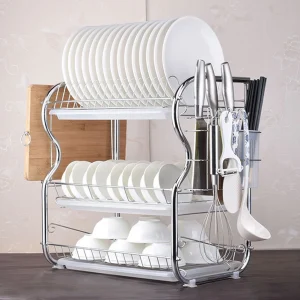 3 Tier Chrome Dish Drying Rack with Cutlery Holder – Kitchen Sink Organiser