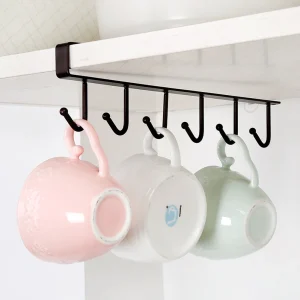 Under Cabinet Mug Hook Rack – 6 Hook Kitchen Cup Holder Organiser